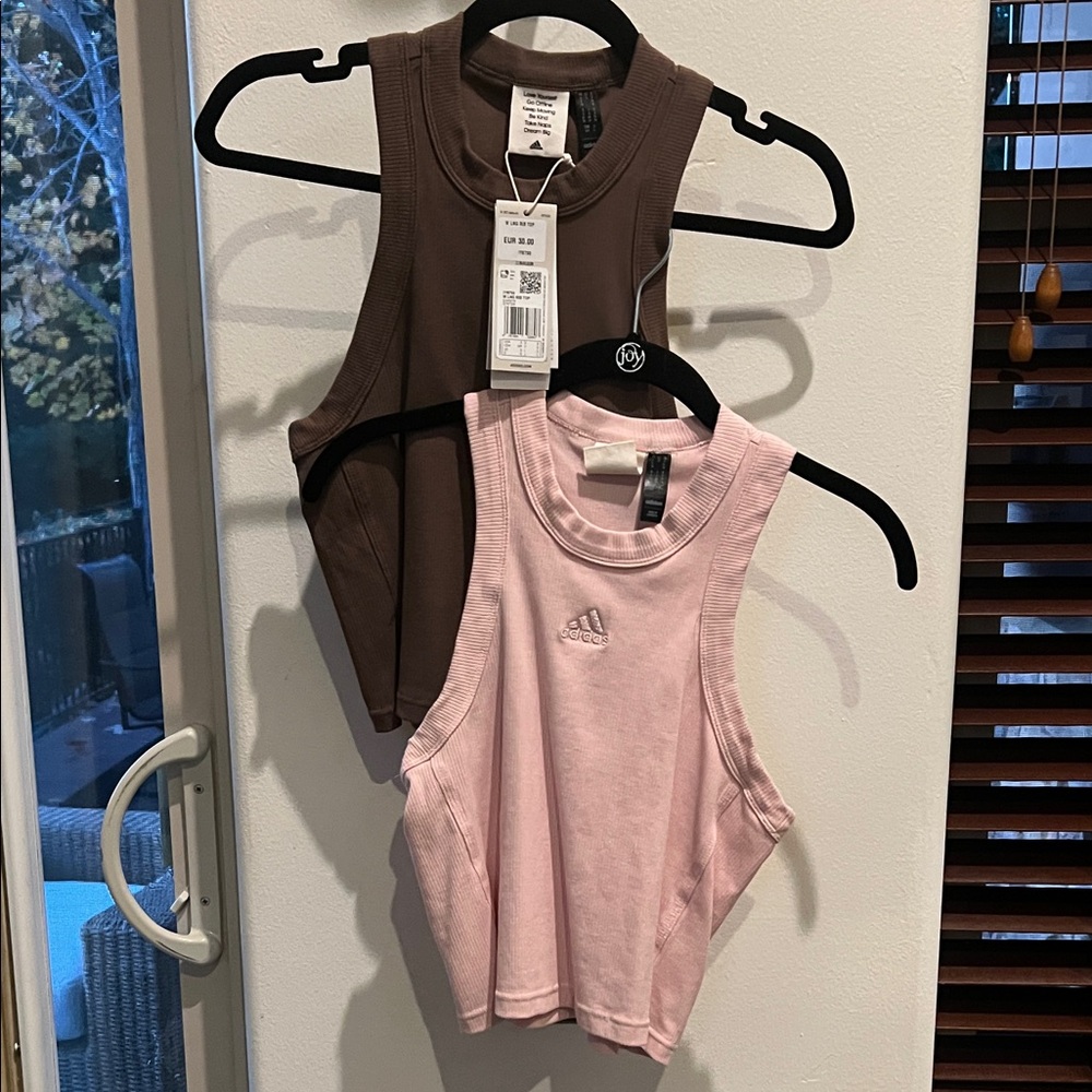 Adidas Women's Tank Tops in Soft Pink and Rich Brown